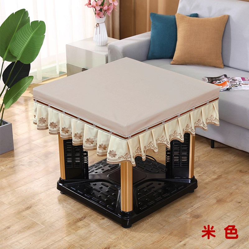 PU皮罩电炉烤火桌布80尺寸正方形防水防油麻将机罩桌布简约刺绣边