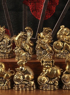 大号纯黄铜十二生肖摆件生肖鼠牛虎兔吊坠属龙蛇马羊猴鸡狗猪挂件