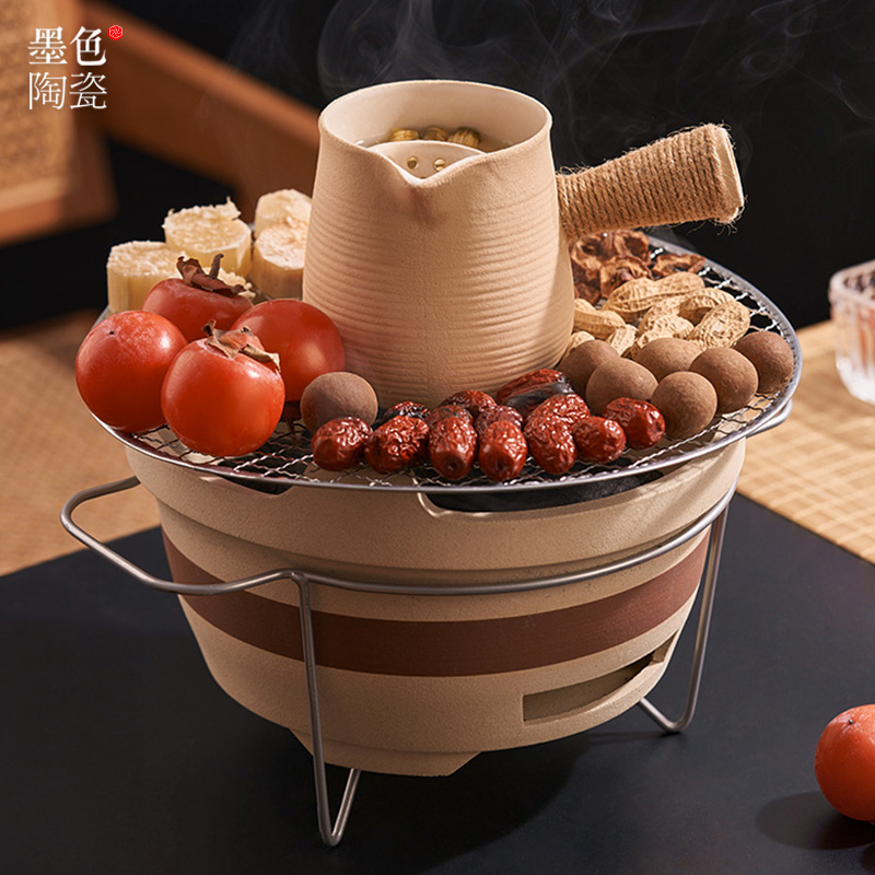 墨色围炉煮茶烤火炉套装家用室内罐罐茶陶壶烤奶茶罐泡茶器具全套