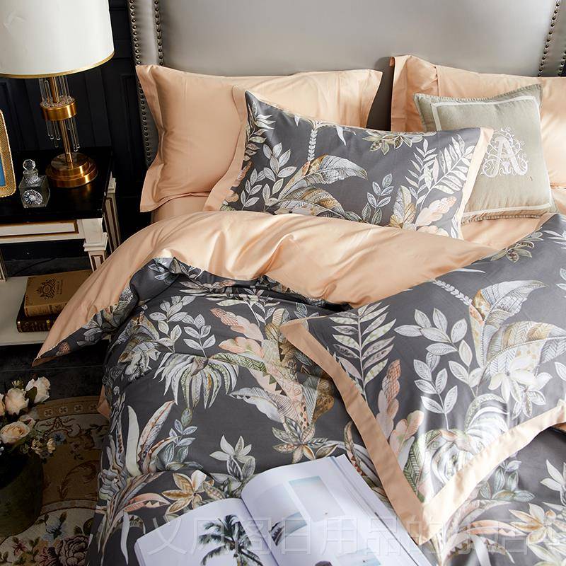 正品美式全棉四6件套床0支长绒棉纯棉田园印花贡缎.18米单床笠四