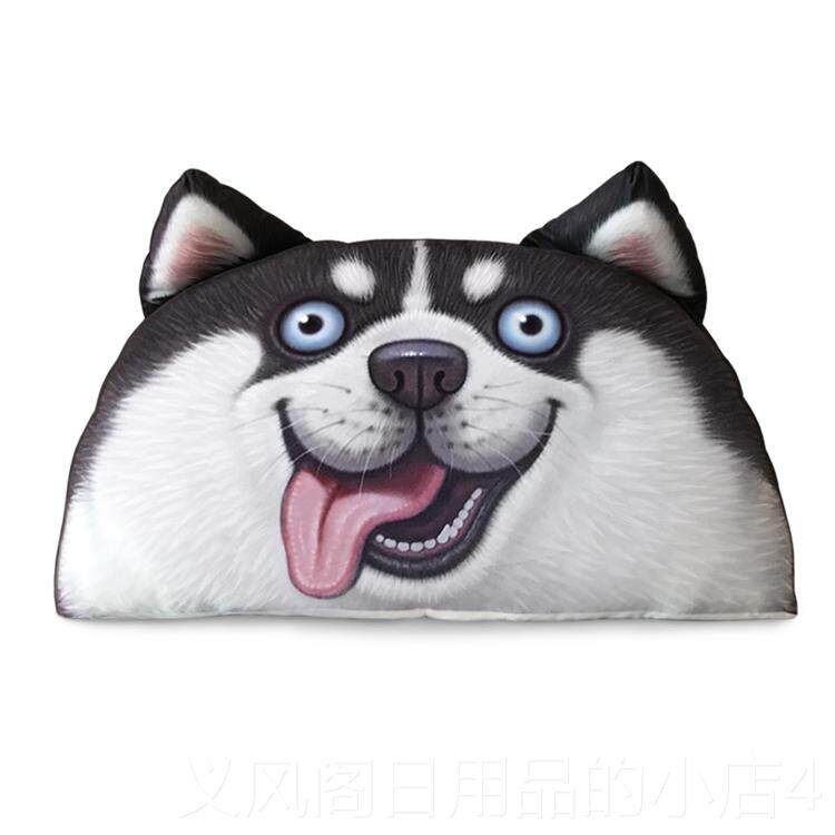 正品韩式大靠枕背哈士奇绒彷真仔狗头抱卡通沙发靠垫二哈公毛靠枕