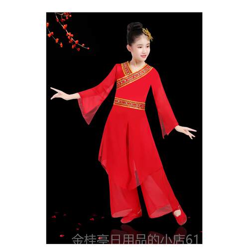 高档儿童古典舞舞演出服童飘逸国中风舞蹈女服扇子舞少儿民族秧歌