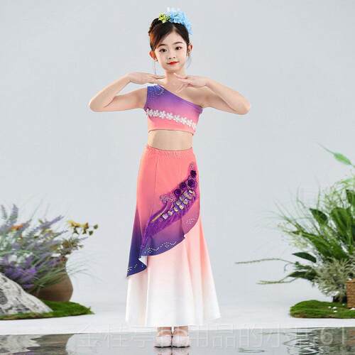高档表新款儿童傣族演出包臀民艺考演服六一服优质孔雀舞蹈族服装