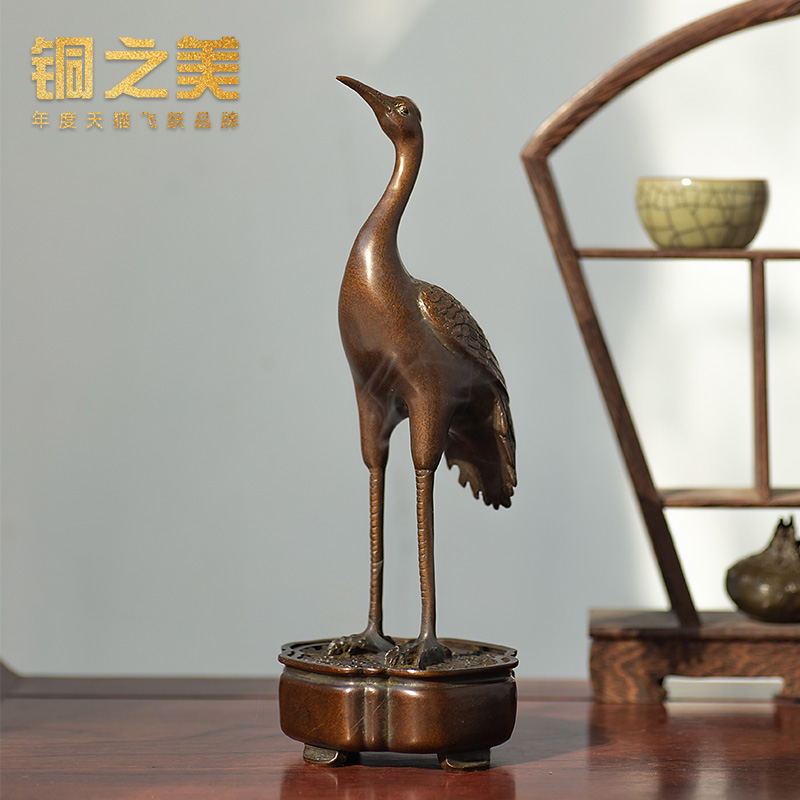 仙鹤摆件铜香薰炉香道用品办公桌茶几桌面装饰品家居玄关工艺礼品
