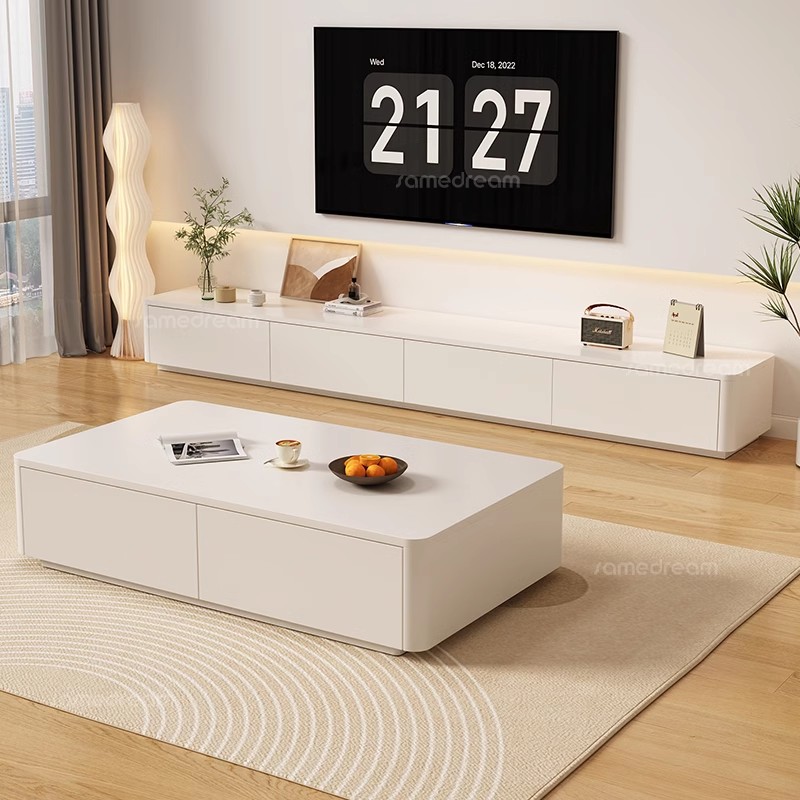 奶油风岩板茶几客厅家用简约现代2024新款小户型落地电视柜组合
