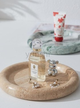 天然大理石圆形托盘梳妆台置物盘酒店香薰托盘样板间装饰软装摆件