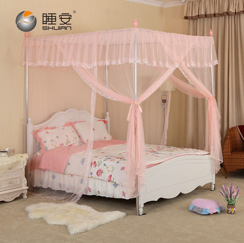 睡安家用不锈钢落地三开门方顶宫廷宿舍公主压脚床简单易安装蚊帐