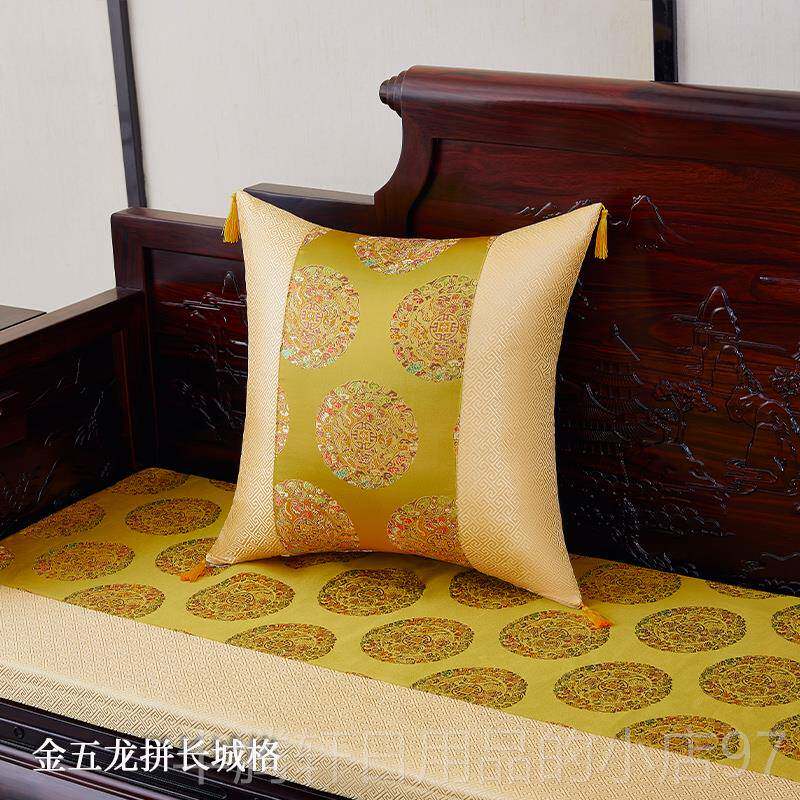 正品新中式抱垫枕靠中国风厅古典靠枕背沙腰枕套含芯红木发绸缎定