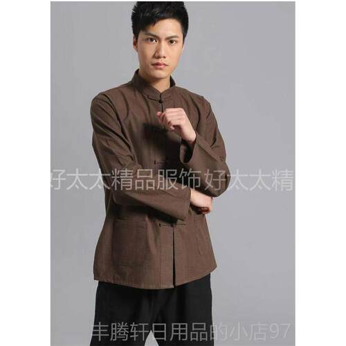 正品22汉2新款宽松纯山棉老粗布唐装男太极服中式服装居士0服服中