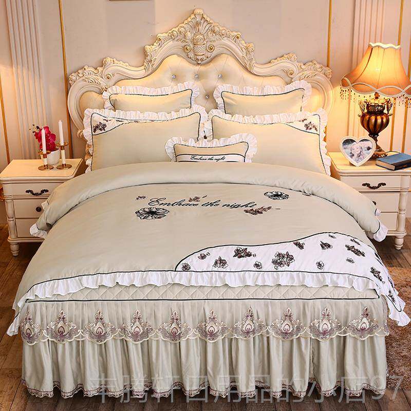 正品欧式四天套床裙婚庆大红色夹棉夏蕾丝花边公主风款1.8m床上件