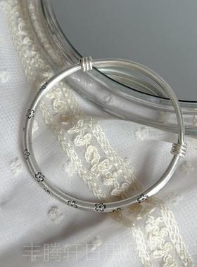 正品一十七手作 999镯足银不褪色覆古银花磨砂古法纯银铃饰铛手手