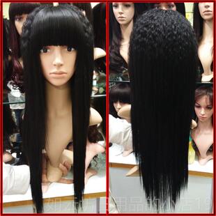 正品时尚女人蓬松气玉米烫非流直卷仿真自然整顶假发主修脸齐斜刘