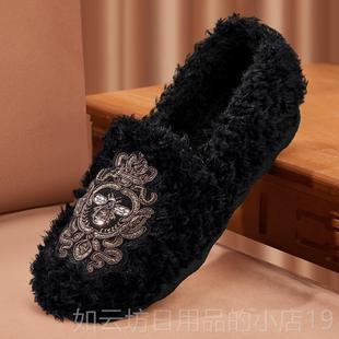 北京布鞋 新冬季 女老保暖鞋 一脚蹬毛毛鞋 加棉厚秋豆 加绒妈妈款 正品