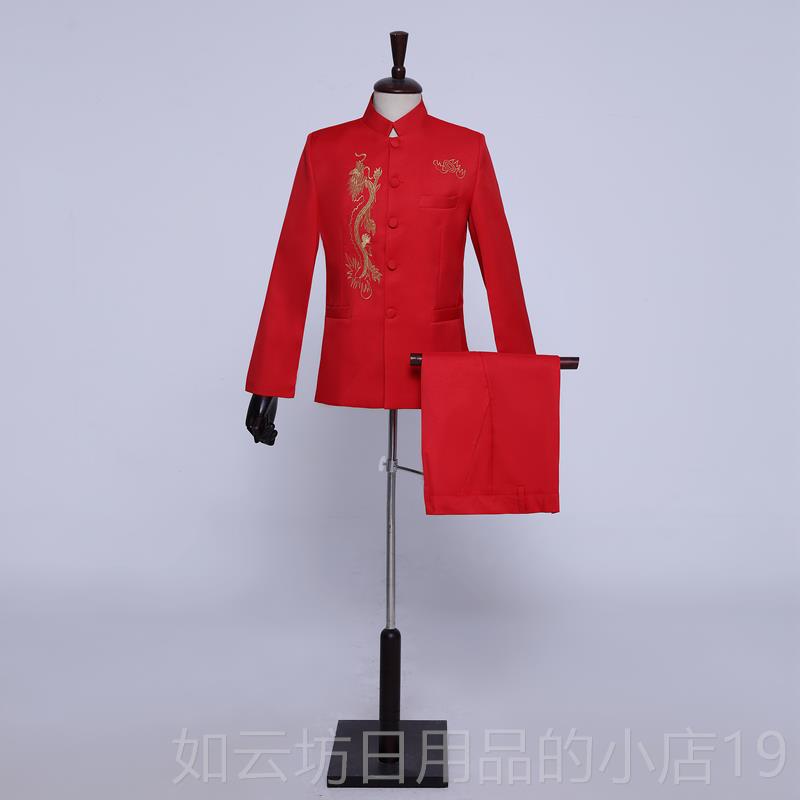 正品新款绣演花中山装出服男会老年单位红合唱服歌学校运动表演服