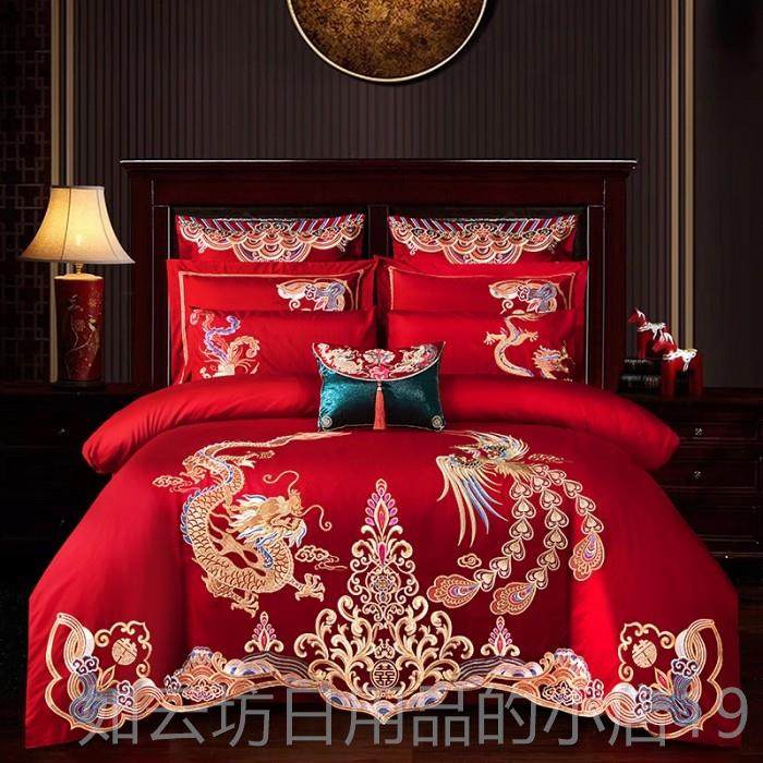 正品高端结床用品四件套龙凤刺绣婚单被罩百子床图婚庆大红色新上,床上用品,婚庆床品套件,淘宝优惠券,粉丝福利购,淘宝优惠卷