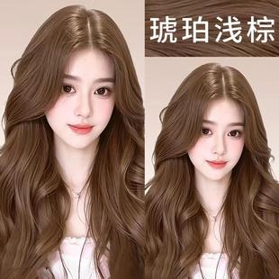 琥珀浅棕色染发剂植物天然无刺激纯正品2025流行色染发膏免漂泡泡