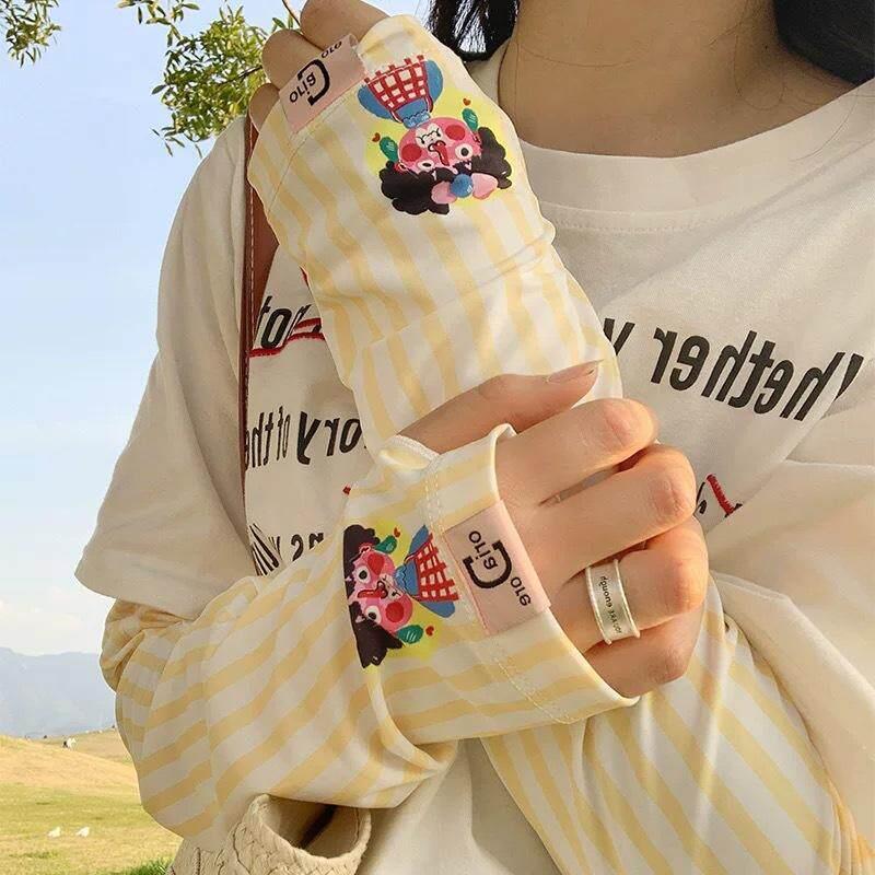 新款高颜值冰袖冰丝防晒袖套女可爱遮阳抗UV宽松骑行护臂YL