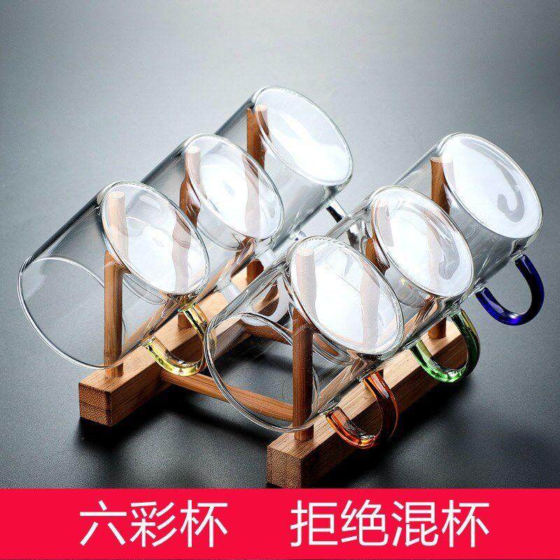 日本纯正品质玻璃小茶杯透明耐热家用加厚手柄6包杯功夫茶