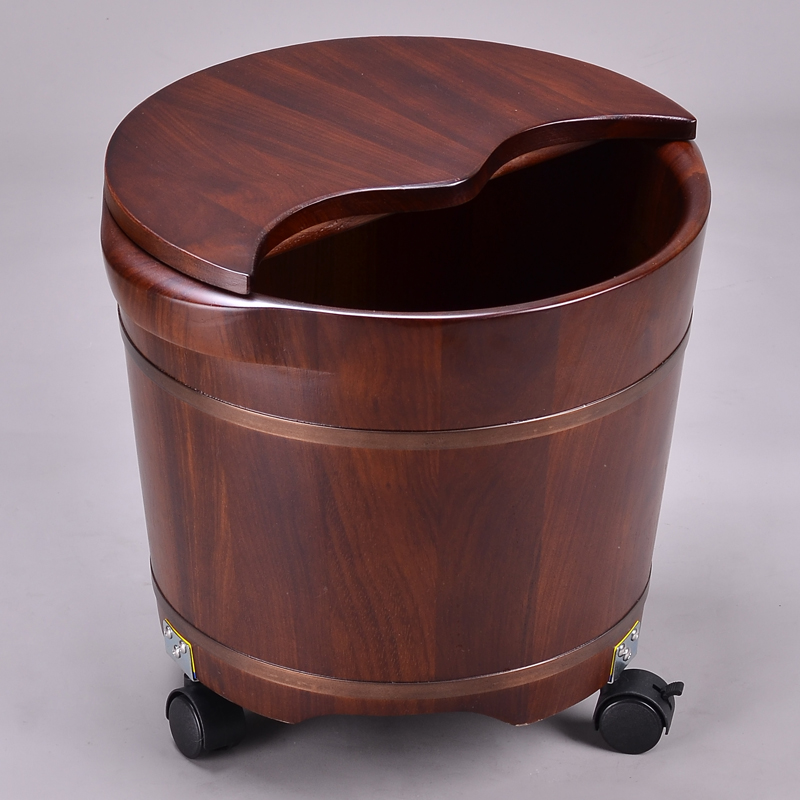 泡脚桶过小腿洗脚盆木盆家用足浴高深桶木桶实木带轮子排水按摩