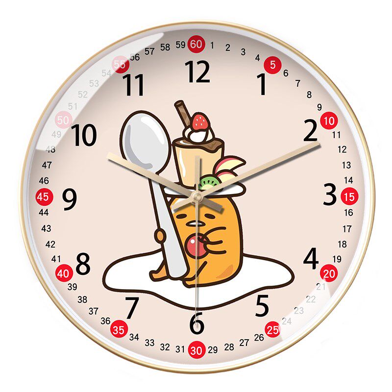 卡通懒蛋蛋学生卧室石英钟搞笑可爱蛋黄哥静音钟表自动对时电波钟