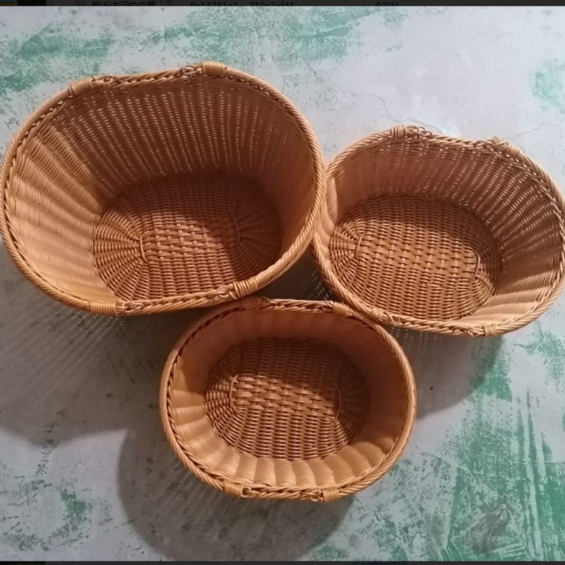 藤编野餐篮 手提购物篮 手工编织圆形方形蔬菜篮 家用手提水果篮