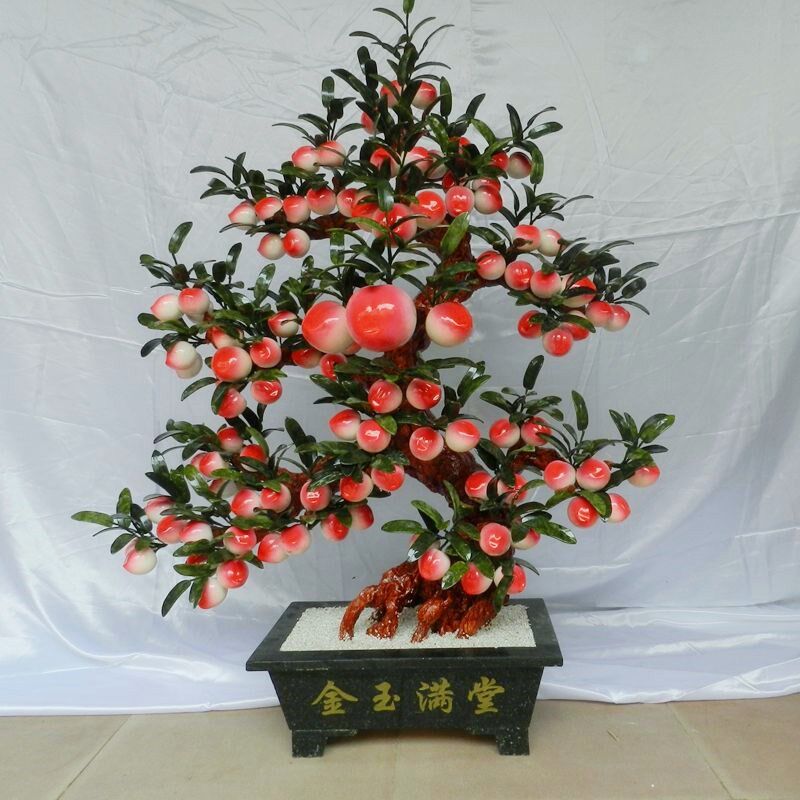 天然大型108玉石蟠桃树客厅大堂装饰寿桃玉工艺品会所玉雕摆件