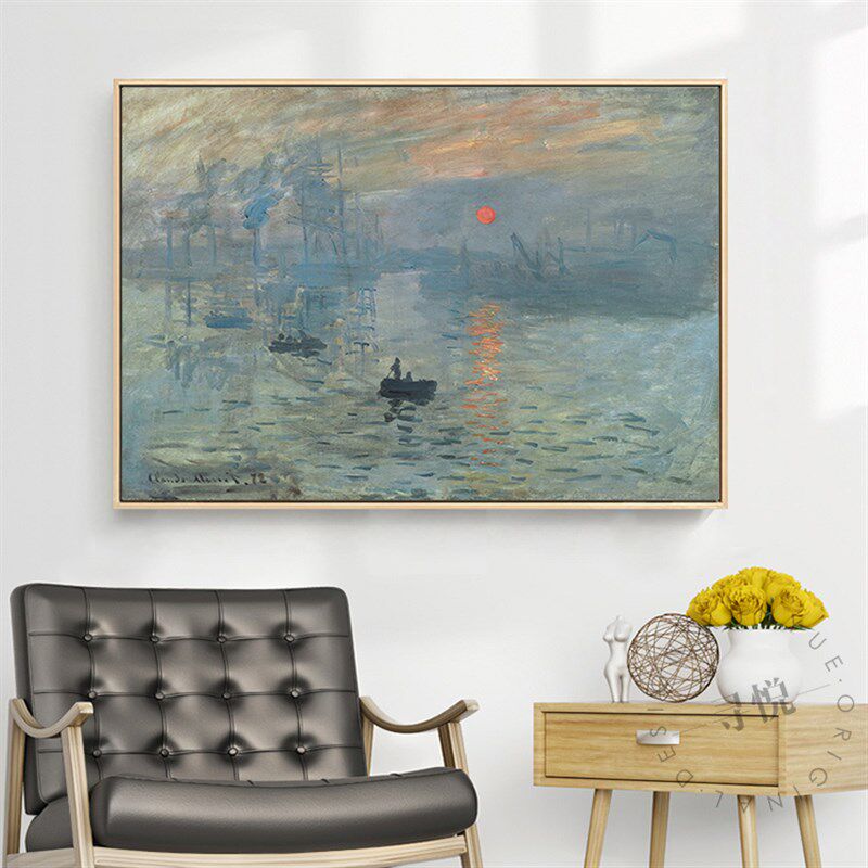 莫奈油画世界名画日出印象抽象风景壁画 客厅装饰画卧室餐厅挂画