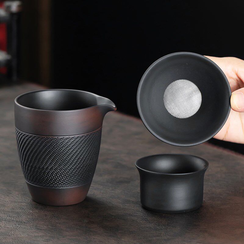 紫陶公道杯茶海陶瓷分茶器公杯匀杯茶漏茶滤复古过滤茶隔功夫茶具