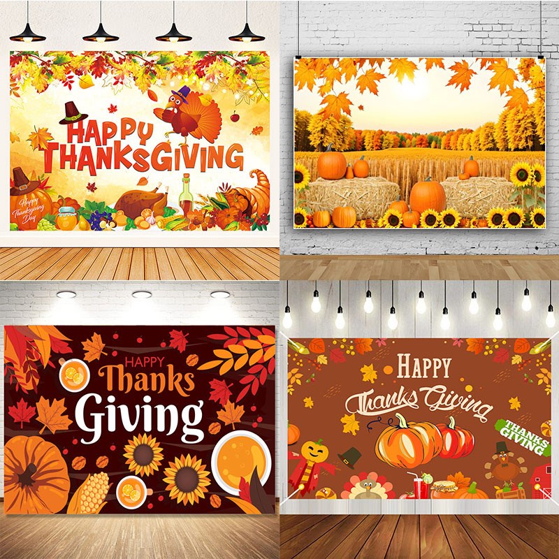 感恩节派对氛围布置枫叶火鸡南瓜背景布海报拉旗横幅气球蛋糕装饰