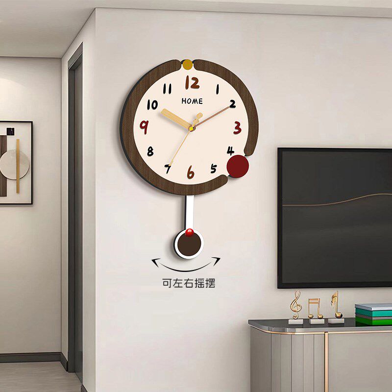 创意家用钟表挂钟客厅静音时钟挂墙上电子日历摇摆石英钟新款挂表