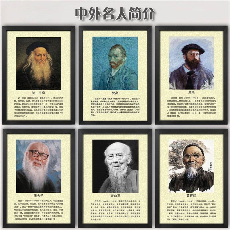 著名画家挂画中外名人简介走廊墙画书店少儿培训书法家介绍装饰画