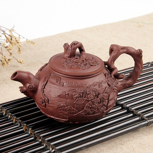 陶立方 紫砂茶壶整套功夫茶具手工仿木山水雕刻茶杯茶漏套装