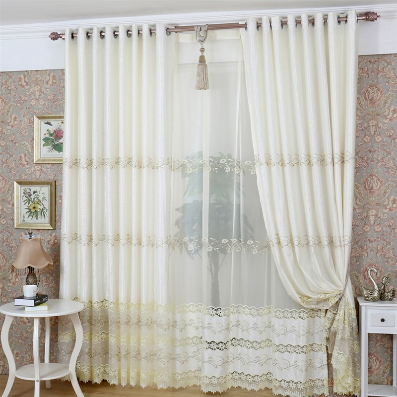 简约现代半遮光高档定制客厅卧室纱帘浮雕绣花白色窗帘纱布面料