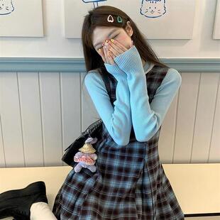 韩系学院风早秋穿搭套装2026新款小个子A字连衣裙chic甜辣两件套