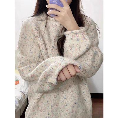 加厚套头彩色毛衣女秋冬2024新款宽松慵懒风软糯小个子针织衫上衣