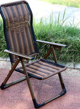 藤编躺椅折叠休阳背椅家用靠单WHH午人藤椅台休闲老人阳台椅可躺