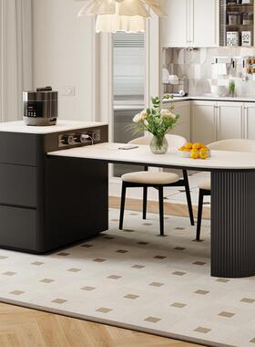 半中古风体板圆岛台餐桌一家用48925可伸岩缩多功能新款法式黑色