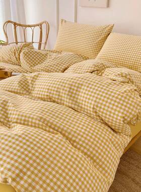 新款A类全LDZ棉子四格件套家水洗棉床单被套简约宿舍棉纯床上用用