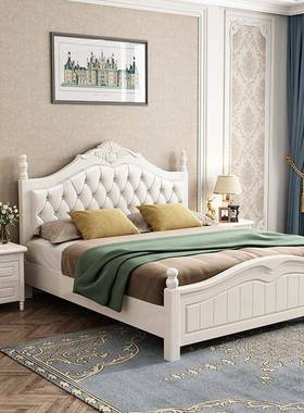 美式实76451木床轻奢现档代简双约白色高软包主婚床人床1.8卧米1.