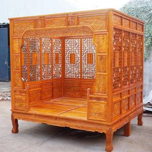 川木堂非洲金花梨拔步床床中式仿古明清木古典美雕花实洞架月9894