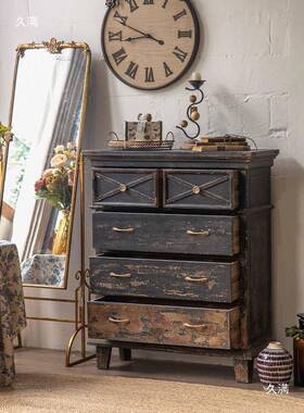 法式田园中风做旧斗柜民美式古复古厅客64931阳台储物柜宿酒店装