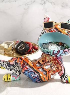 个性纹件法斗犬托盘面摆主题酒吧摆设桌万圣节装饰水转印工艺WNB