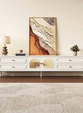 法奢式油风奶22654电视柜茶几组合实木轻感客厅20新25款弧边储物