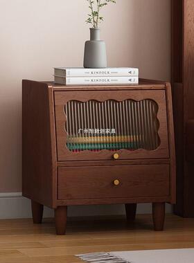 全实木头中古风床柜边卧室迷你整柜装法UDT式床轻奢收纳储物柜