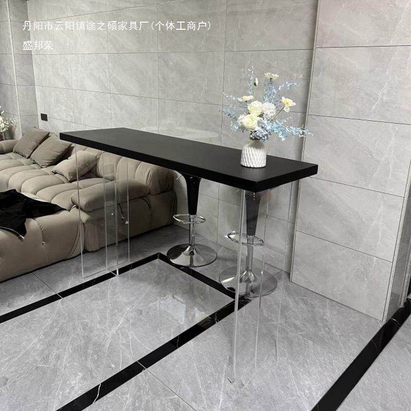 酒吧亚克力休高脚闲阳桌台木悬浮透明实吧SXD台现代简约组靠墙桌