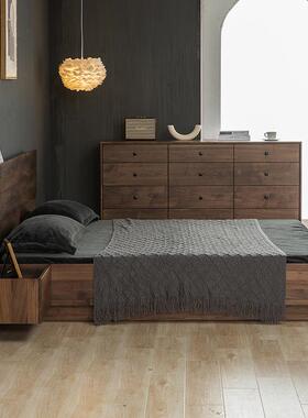 北美黑胡桃木全代储BG-002实木床现简约18m高.箱物收纳主卧室双人