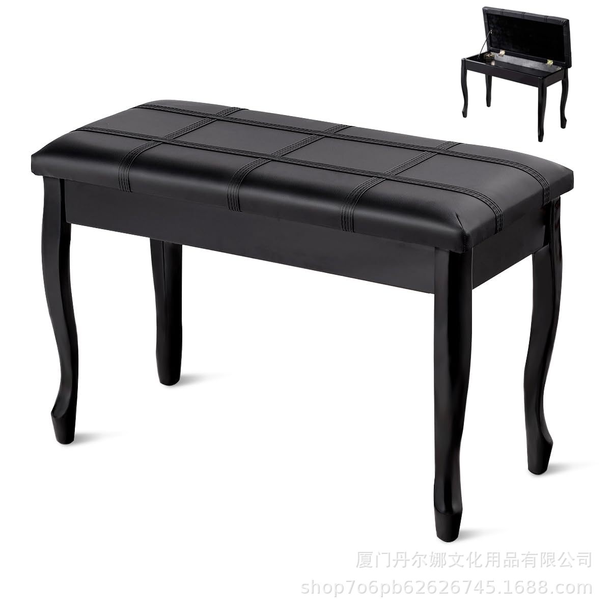 欧式 钢琴凳 双人实木书箱琴凳 弯腿加软面琴凳 梳妆凳厂家跨境