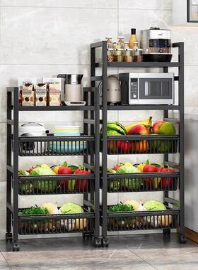 厨房置物架家用落地蔬菜收架易50543纳储物架架移动菜篮子不锈钢