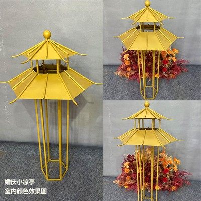 婚庆新款中式道具六角喜亭凉亭小屋路引舞台屏风摆件迎宾路引摆件