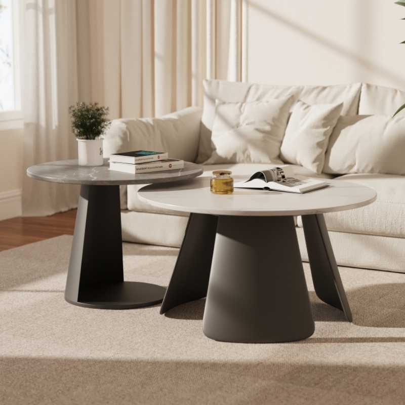 客厅岩板茶几边几小圆桌子现代简约2024新款黑色家用简易床头角柜